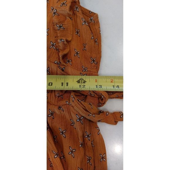 Patrons of Peace Womens Yellow Mustard Flutter Sleeve Jumpsuit Size S Back Tie - Picture 9 of 11